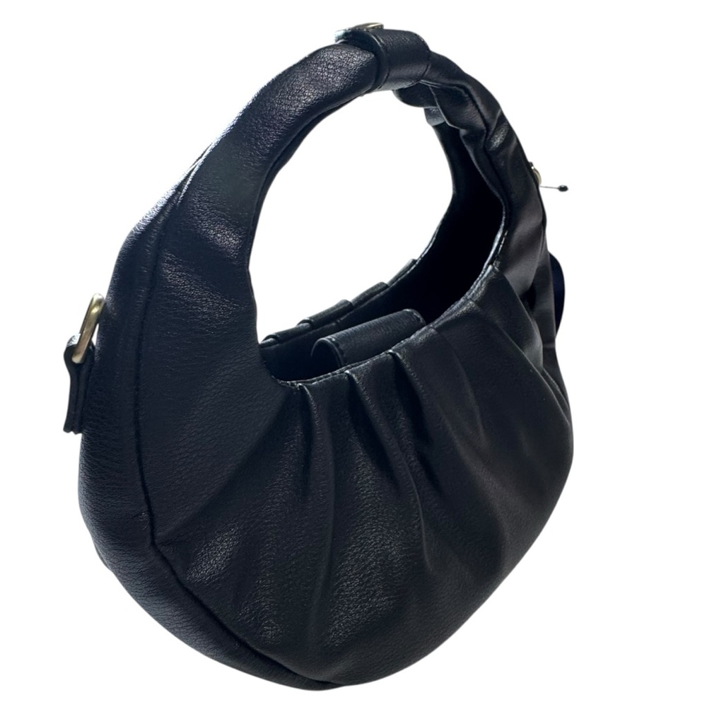 Scoop NWT Black Faux Leather Crescent Crossbody Bag Ruched Shoulder‎ Purse Moon - Picture 14 of 16